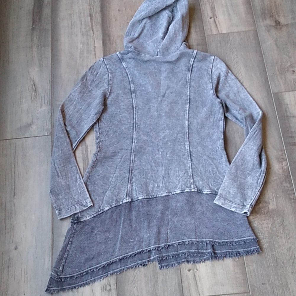XCVI - Dusty Gray Hooded Zipper Jacket | Asymmetrical Hem - Size: Small - Picture 10 of 12